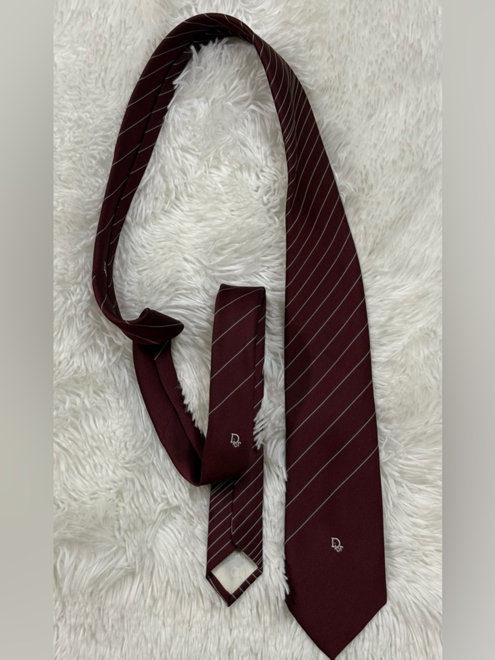 Dior Burgundy Tie with Silver Diagonal Stripes